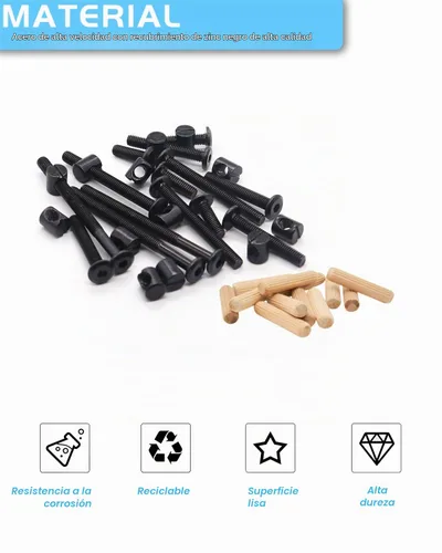 Vista 3 de Kit de repuesto de tornillos para cuna - 16 unidades, pernos para marco de cuna, tuercas de barril y pines de tenon de madera - M6x16/40/60/80 mm