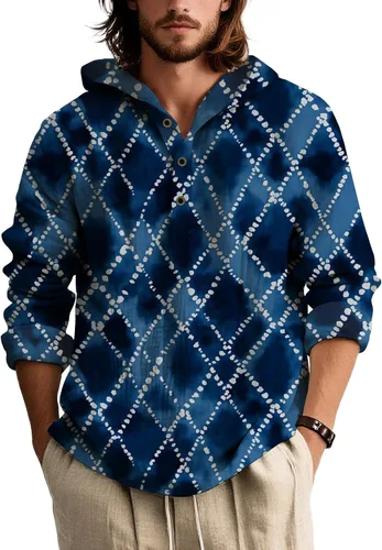 Vista 21 de Sudadera con capucha para hombre, de gran tamaño, elegante, vintage, con botones, casual, de manga larga, sudadera con capucha