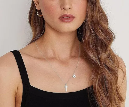 Vista 3 de Tiny Cross Necklace for Girls Heart Initial Necklace Heart Birthstone Necklace Letter Stainless Steel Pendant Jewelry First Communion Baptism