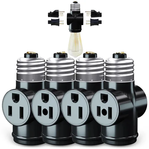Vista 9 de Adaptador de Enchufe de Luz, Convierta Enchufe de Luz E26 a Adaptador de Enchufe de 3 Puntas y Enchufe de Bombilla, 1 Paquete (Blanco)