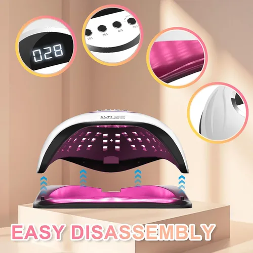 Vista 5 de Lámpara de uñas LED UV de 320 W, secador de uñas profesional con 72 cuentas, luz UV para uñas con 4 ajustes de temporizador, secador LED de gel