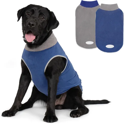 Vista 23 de cyeollo Paquete de 2 suéteres de forro polar para perro, chaleco cálido reflectante para perro, abrigo elástico para perro, chaqueta de invierno