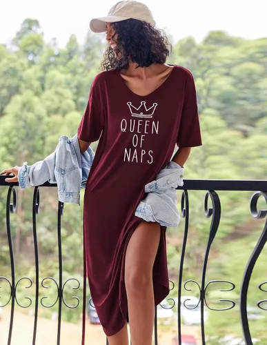 Vista 5 de Ekouaer Camisones largos para mujer, cuello redondo, ropa de dormir, ropa de dormir