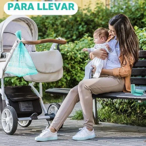 Vista 6 de 1500 bolsas desechables para pañales de bebé, eliminación de aromas de polvo de bebé o bolsas de residuos de mascotas, 100 rollos (aguamarina)