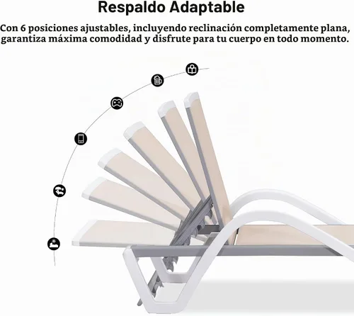 Vista 6 de PURPLE LEAF Juego de 3 tumbonas para patio con brazo y mesa, plástico Caqui