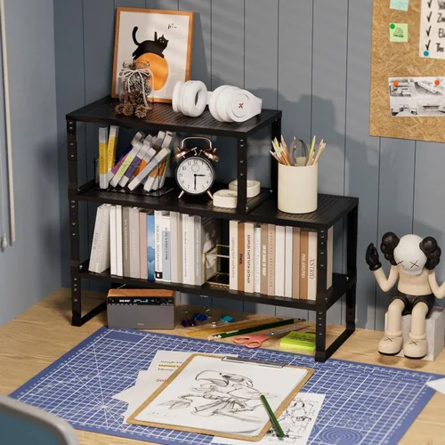 Vista 5 de Estante Expandible para Especias de Cocina, Organizador de Estantes de Almacenamiento Apilables, Estantería Ajustable para Gabinetes, Encimera, Negro