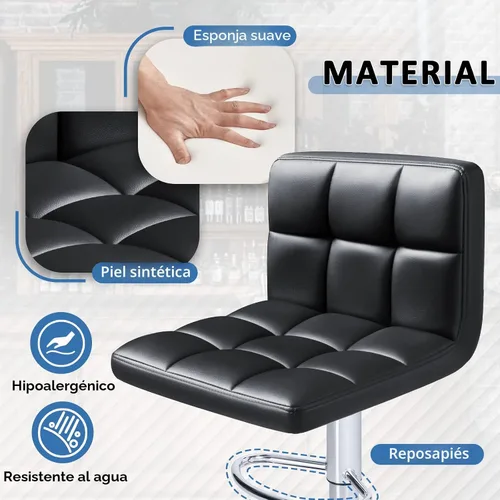Vista 5 de Homall - Taburetes de bar de cuero sintético, con altura ajustable, giratorios, hidráulicos sin brazos, taburete de bar y cocina cuadrado de altura