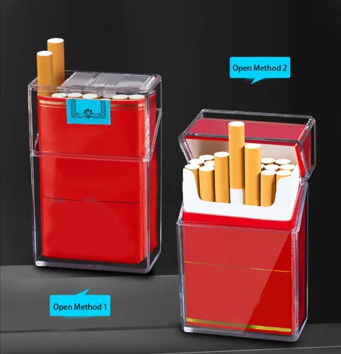 Vista 4 de Paquete de 2 cajas de cigarrillos transparentes de acrílico, cajas de embalaje portátiles para lápices labiales de cigarrillos, caja de exhibición