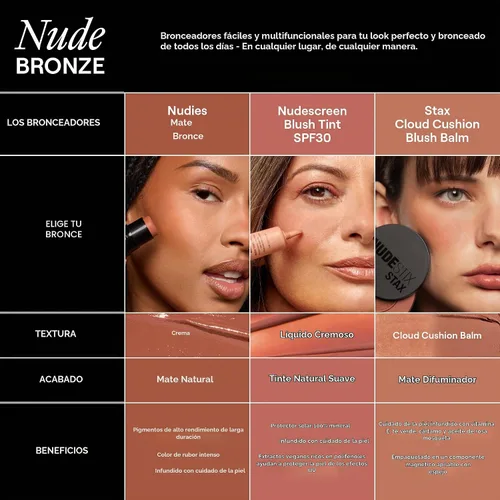 Vista 8 de Nudestix Nudies Bronze All Over Matte Bronzing Stick – 3-in-1 Cream Bronzer for Cheeks, Eyes & Lips with Built-In Brush Natural Contour & beach