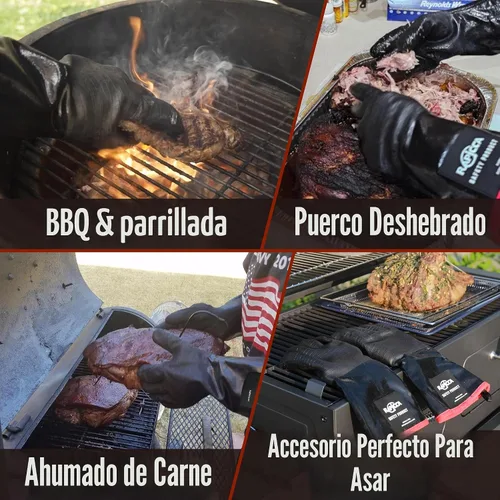 Vista 4 de RAPICCA Guantes de Barbacoa Resistentes al Calor: Resistentes al Aceite e Impermeables para Ahumar, Asar a la Parrilla, Cocinar, Barbacoa, Freír