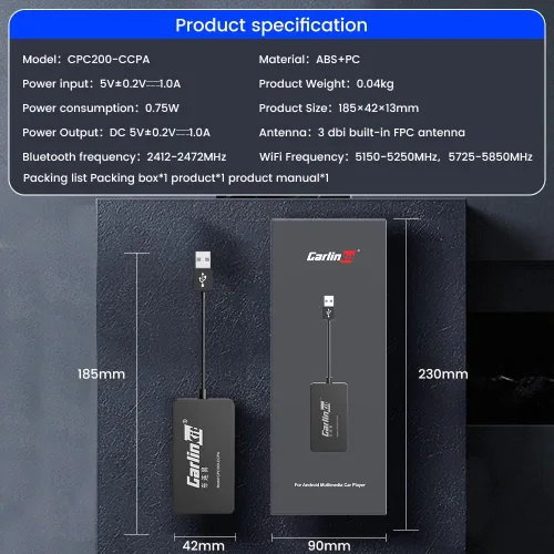 Vista 7 de CarlinKit Adaptador inalámbrico de coche CarPlay para radio de coche Android, Android Auto inalámbrico y Apple CarPlay 2 en 1, bajo consumo