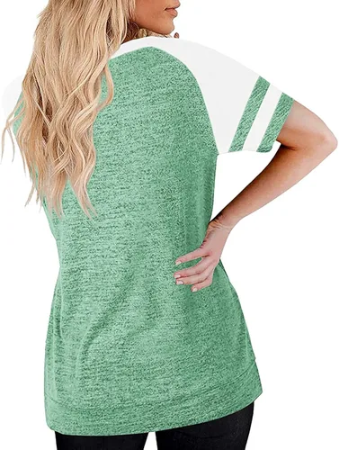 Vista 2 de Camisetas de manga corta para mujer sueltas con cuello redondo y bloque de color, casual