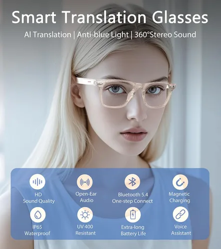 Vista 2 de Lentes inteligentes AI, lentes de sol Bluetooth multifuncionales para hombres y mujeres, dispositivo de traductor de 116 idiomas y acentos, filtro