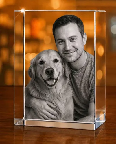 Vista 14 de Marco de Fotos Personalizado de Cristal 3D Rectangular Pequeño (Horizontal) – Premium: Base LED Multicolor, Envoltorio para Regalo y Tarjeta 3D