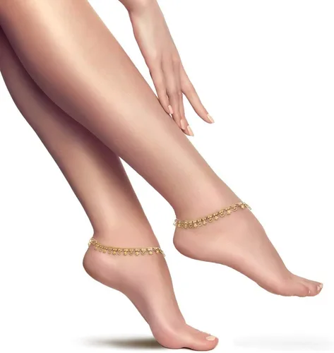 Vista 4 de Duel On Jewel Juego de tobilleras de campanas indias chapadas en tono dorado para mujer, para uso diario, fiesta, playa, Circonita cúbica