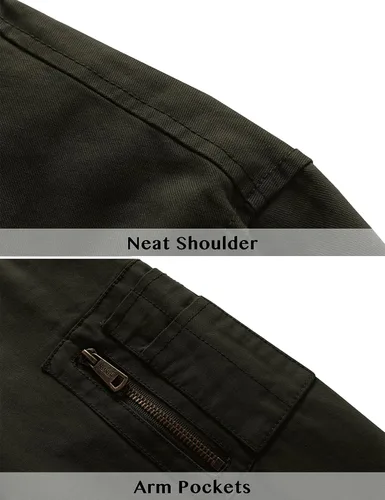 Vista 5 de WenVen Chaqueta bomber de algodón ligero para hombre, rompevientos militar casual