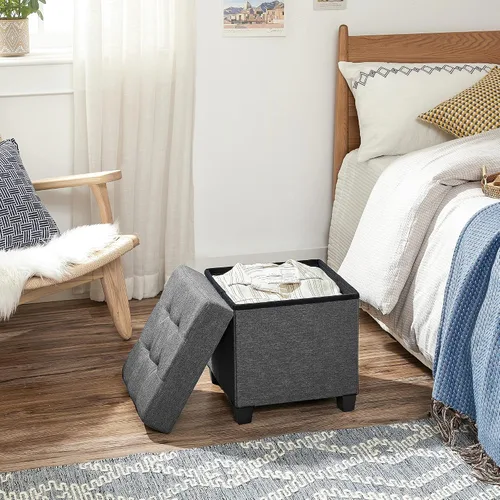Vista 4 de SONGMICS Otomano de almacenamiento de 15 pulgadas, banco de dormitorio con almacenamiento, taburete con patas, soporta hasta 660 libras, gris oscuro