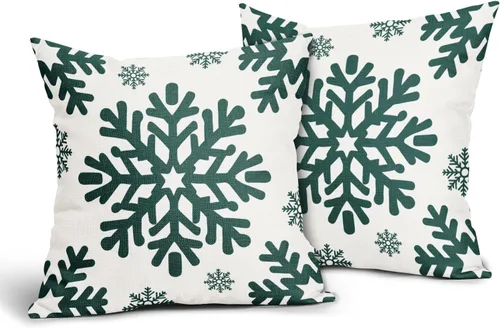 Vista 136 de Fundas de almohada decorativas de Navidad negras 40x40 cm con copos de nieve blancos de Navidad, juego de 2, temática rústica de invierno