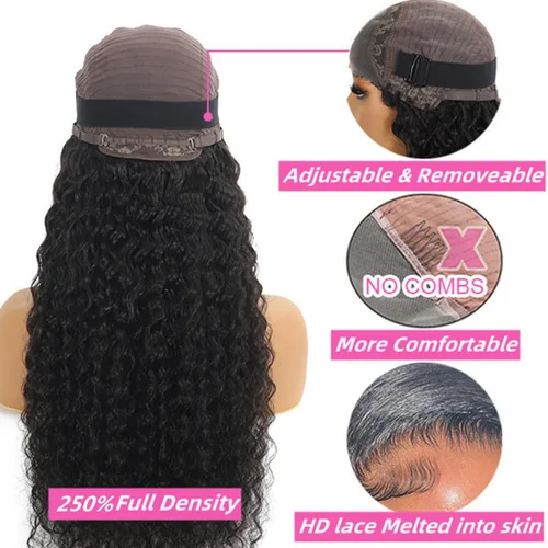 Vista 5 de Peluca de cabello humano con encaje frontal de onda profunda, precortada en 3 segundos, precortada en 3 segundos, precortada, con encaje frontal, 24