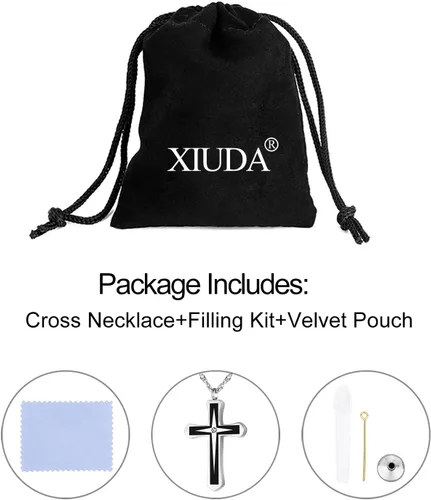 Vista 7 de XIUDA Collares de urna de cruz para cenizas con colgante de cremación de cristal para cenizas humanas, recuerdo conmemorativo, joyería de cremación