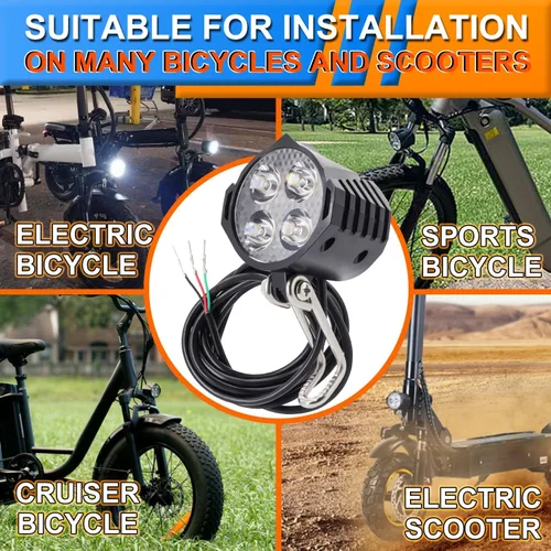Vista 7 de Faro delantero de bicicleta eléctrica de 48 V 36 V, compatible con 12 V-60 V, conector SM de 3 pines