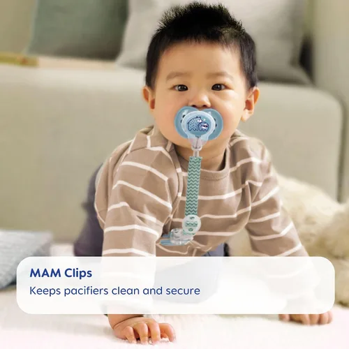Vista 3 de MAM 2 clips para chupetes con sujetadores y anillos flexibles para niños, los diseños pueden variar