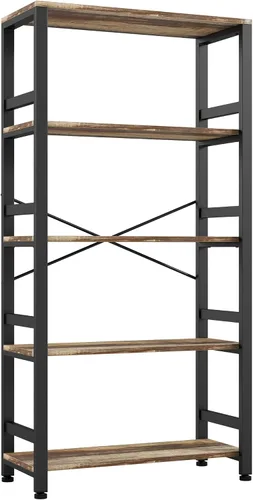 Vista 8 de IRONCK Estanterías y librerías, estante de 80cm de ancho, estantería de escalera de 5 niveles, 50kg/estante, estilo industrial vintage, estantería