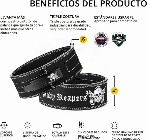 Vista 2 de Cinturón de levantamiento de pesas para hombres y mujeres, cinturón de palanca resistente, cinturón de levantamiento de pesas hecho de piel
