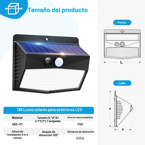 Vista 6 de Peasur 1 paquete de luces solares con sensor de movimiento para exteriores