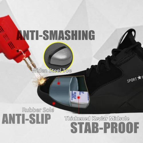 Vista 2 de Zapatos de seguridad con punta de acero para hombres y mujeres, zapatillas de trabajo transpirables, ligeras, zapatos industriales y de construcción