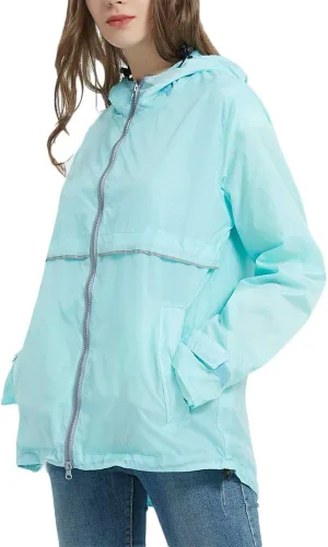 Vista 4 de Mywu Chaqueta impermeable con capucha para mujer, cortavientos, ligera para exteriores