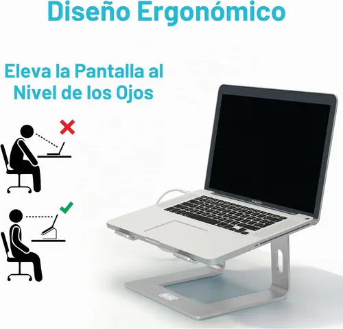 Vista 3 de BLACK+DECKER Soporte ergonómico para laptop para escritorio, soporte ergonómico para computadora portátil, compatible con MacBook Notebook, soporte