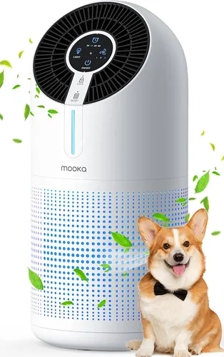 Vista 6 de Purificadores de aire M01 + M02 para dormitorio y hogar, 430-1095 pies cuadrados, filtro HEPA MOOKA H13 pequeño purificador de aire portátil