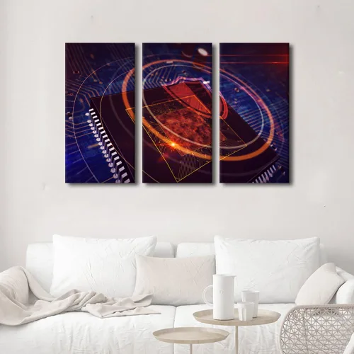 Vista 3 de Arte de pared para dormitorio, 3 paneles de CPU, impresión en lienzo, decoración de pared para sala de estar, dormitorio, bloqueo de seguridad