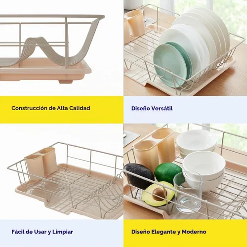 Vista 6 de Sweet Home Collection - Juego de escurridor de platos de 3 piezas que ahorra espacio: Organizador de cocina eficiente para secado rápido y Beige