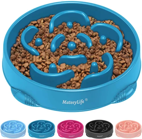 Vista 25 de MateeyLife Paquete de 2 cuencos para perros de alimentación lenta, 1 taza A-Azul claro y azul oscuro