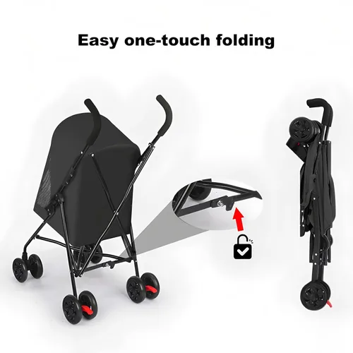 Vista 6 de Cochecito para mascotas para perros pequeños y gatos con ventilación de malla, diseño plegable ligero, portavasos