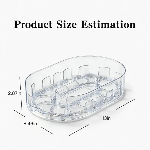 Vista 2 de Organizador giratorio de 360° Lazy Susan, 13 x 8.5 pulgadas, transparente Lazy Susan para refrigerador, organizador de bebidas multiusos