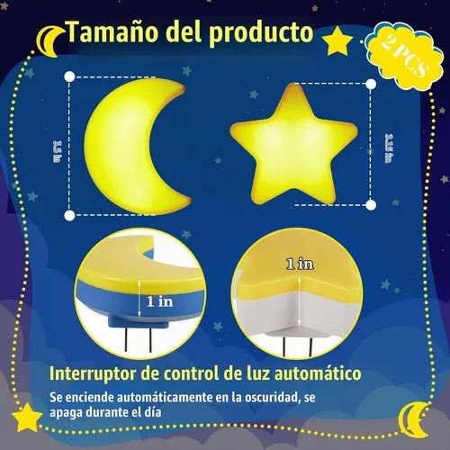 Vista 3 de Mudder Paquete de 2 luces nocturnas enchufables a la pared, luz nocturna LED suave, linda lámpara de pared para cuarto de bebé, sensor cálido, luz
