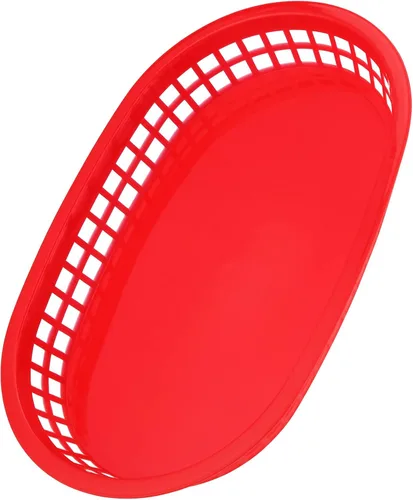 Vista 5 de MANCHAP Paquete de 50 cestas de plástico de 10.6 x 7 pulgadas para servir comida rápida, cesta ovalada de plástico para pan, frutas, perros