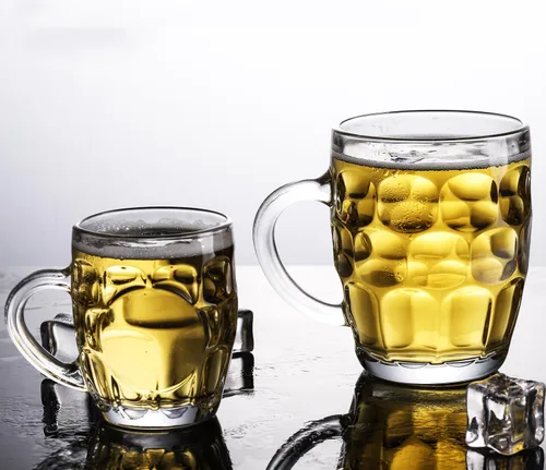 Vista 5 de Dimple Stein - Juego de tazas de cerveza de 10 onzas con asa, tazas de cerveza de vidrio, aptas para lavavajillas y congelador, transparentes