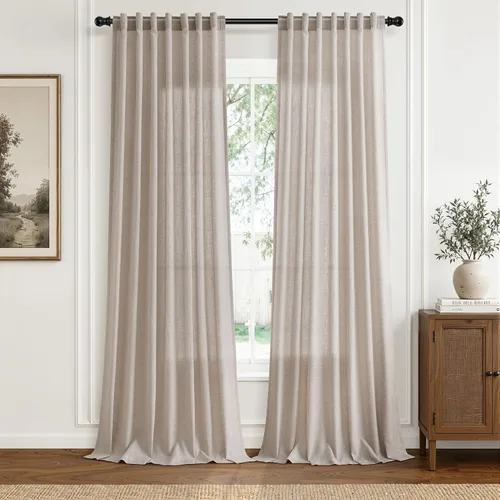 Vista 18 de Hokibero Cortinas de lino natural de 96 pulgadas de largo para sala