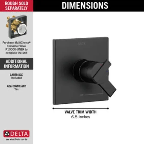Vista 2 de Delta Faucet Ara 17 Series Kit de ajuste de válvula de mango de ducha de doble función, negro mate T17067-BL (válvula no incluida)