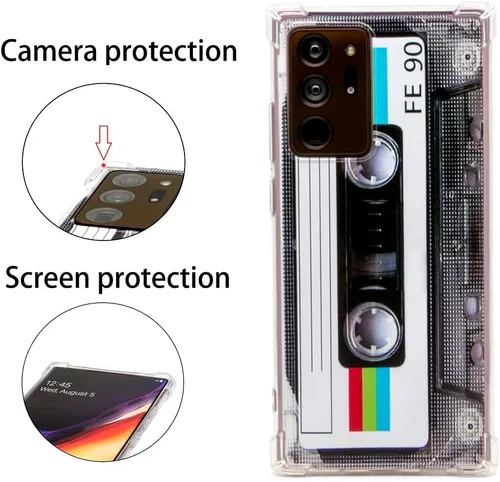 Vista 2 de FAteamll Funda para Galaxy Note 20 Ultra con esquinas reforzadas, TPU suave parachoques retro Cassette Tape Case + protector de lente de cámara