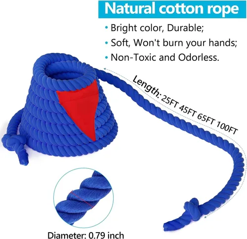 Vista 3 de Cuerda de guerra de tira y afloja para niños y adultos, cuerda de guerra con etiqueta de 25 pies con bandera para exteriores, carnaval exterior, Azul