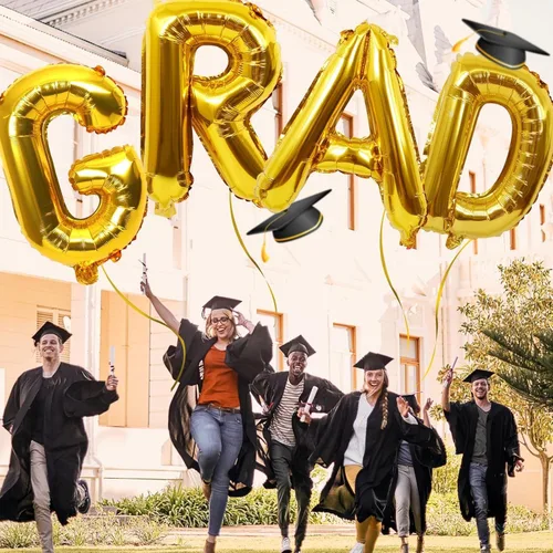 Vista 8 de Biapian Globos dorados de 40 pulgadas, 4 piezas de decoraciones de graduación, pancarta grande de graduación dorada, globos de aluminio para fiesta
