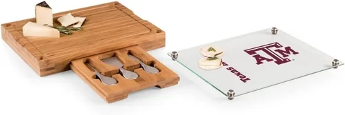 Vista 4 de PICNIC TIME NCAA Juego de tabla de queso y cuchillos con parte superior de vidrio de concierto, juego de tabla de charcutería, tabla de cortar