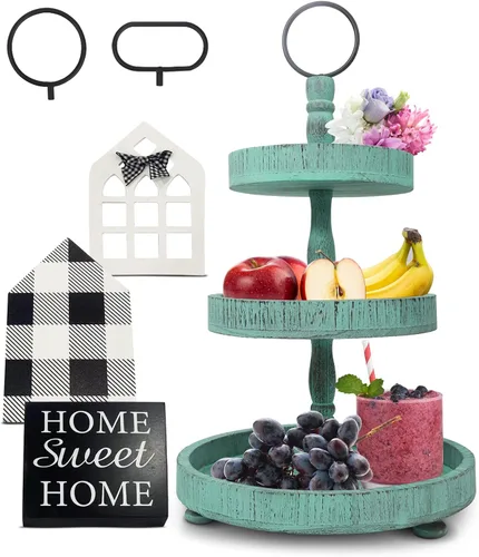 Vista 11 de AONEHOME Soporte de bandeja de 2 niveles, bandejas decorativas blancas con niveles - Soporte para cupcakes de 2 niveles - Bandeja de servir de 2