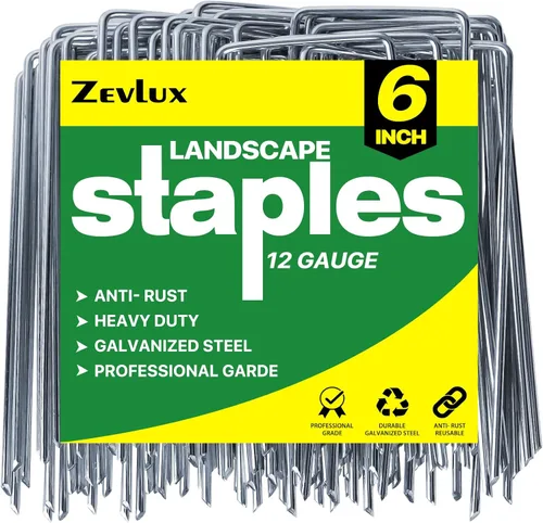 Vista 10 de Staples - Juego de 50 estacas galvanizadas de jardín de calibre 12 para vallas, césped, barreras de malezas y telas de paisaje, manguera de riego