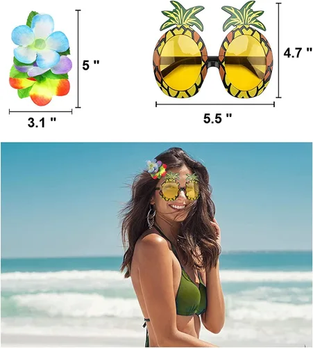 Vista 3 de PHOGARY 7 Pack Hawaiian Flower Leaf Hula Skirt Costume Accessory Kit for Hawaii Luau Party